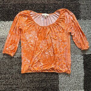 MICHAEL KORS (L) Nectarine Orange Paisley Print Peasant Top Blouse **READ**